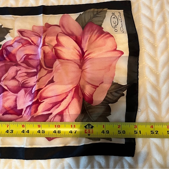 Oscar de la Renta Vintage Floral Silk Scarf - Red and Pink Roses Sheer Long - Picture 6 of 7